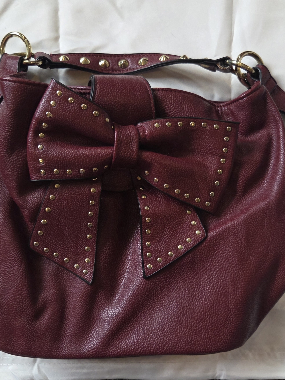 Betsey Johnson Studded Bow Bag in Burgundy
